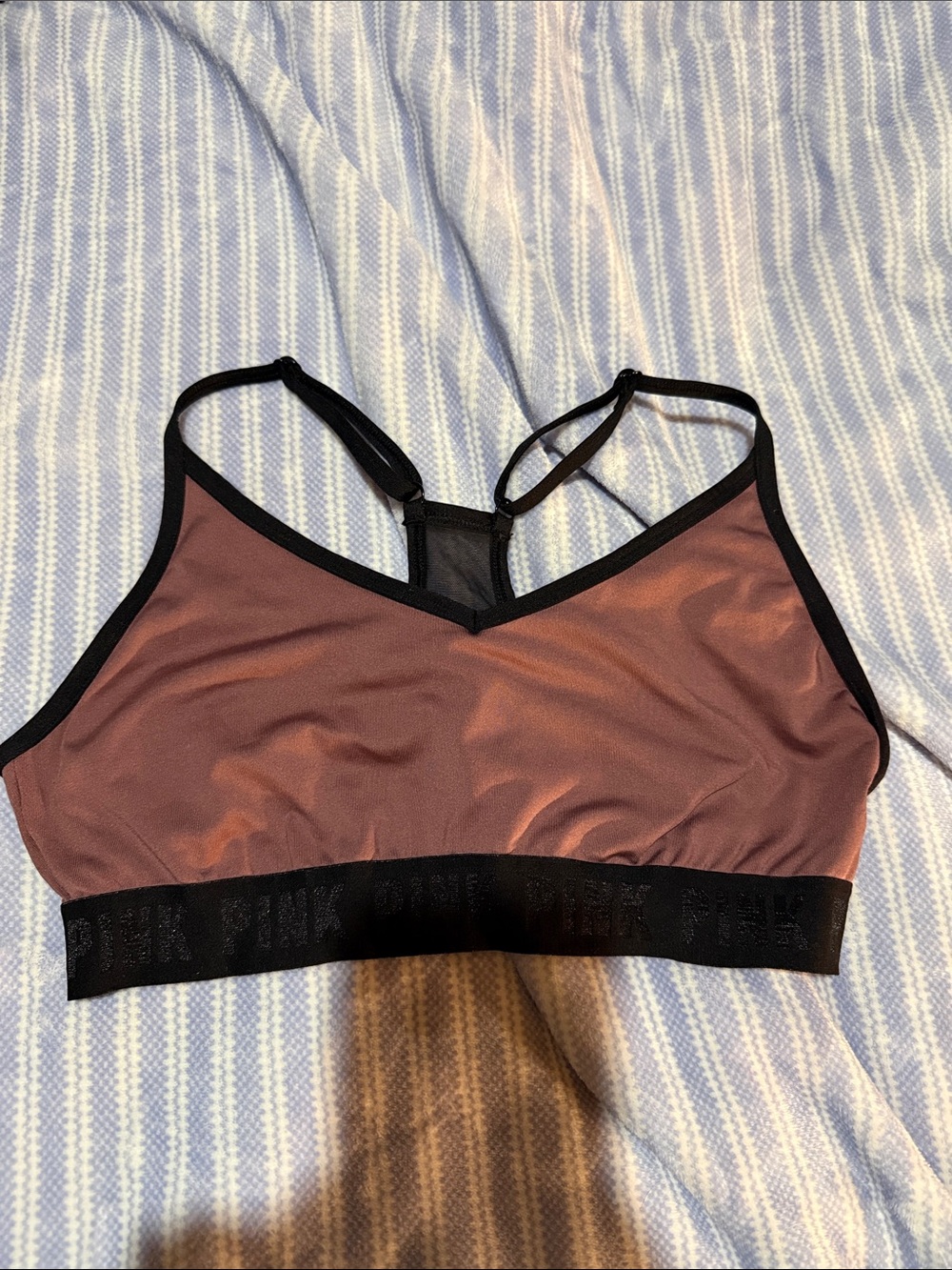 PINK Victoria's Secret Dusty Rose Sports Bralette with Black Trim
